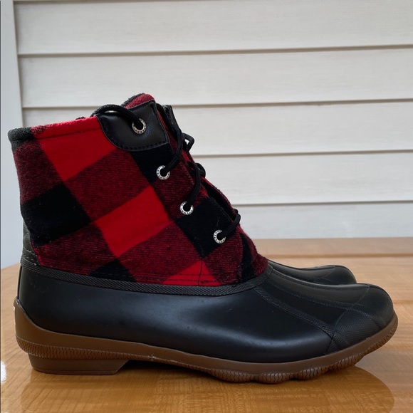 Sperry Shoes - Sperry Syren Red Check Buffalo Plaid Flannel Womens Duck Boots Size 10